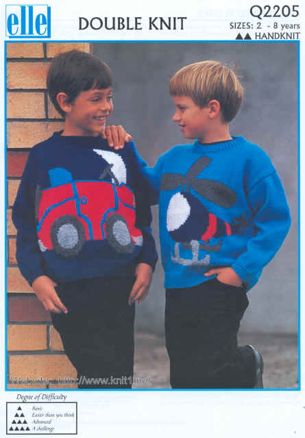 Childrens Picture Pullovers showing a helicopter and car 
