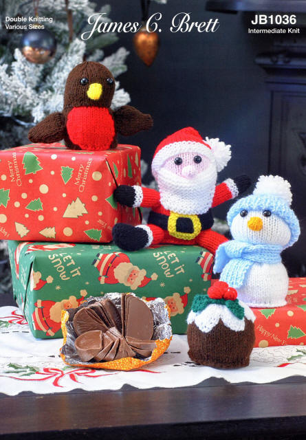 Knitted Knitted Christmas Pudding, Santa, Robin and Snowman Chocolate Orange Cosies 