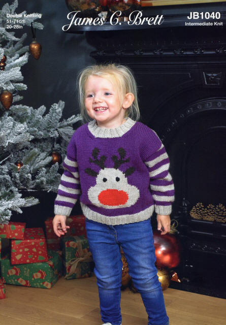 Knitted Rudolph Reindeer Motif Childs Sweater 