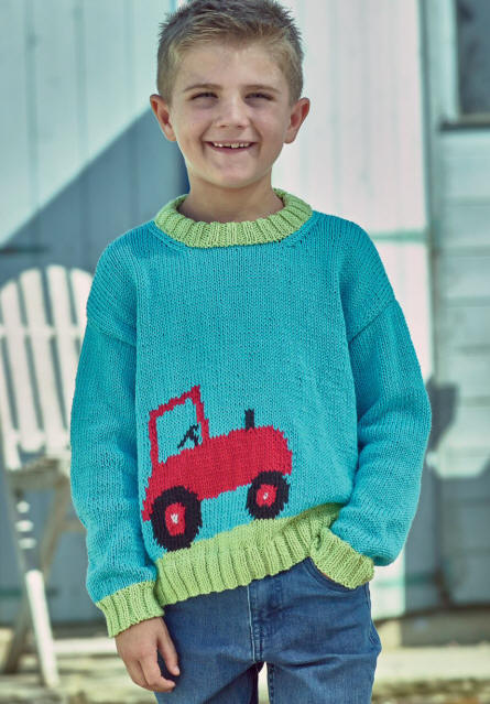Tractor Sweater - Colours shown are shades IC13, IC08 plus oddments of Black, Red and Grey.