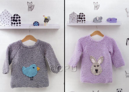 Knitted Sweater with Bird or Rabbit Motif