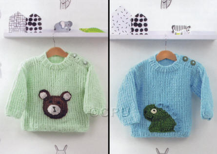Knitted Sweater with Bear or Dinosaur Motif