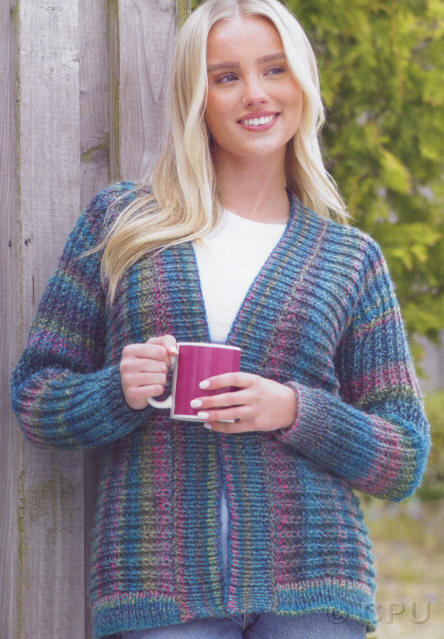 Ladies knitted long cardigan. Colour shown is shade MC111. 