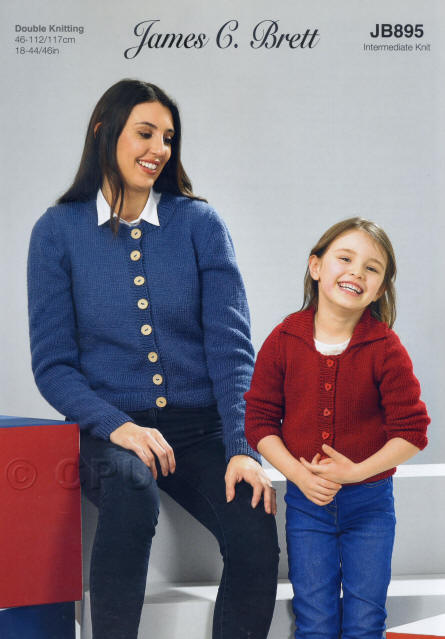 Childs and Ladies Knitted Cardigan. Colours shown are shades HP13 and HP15