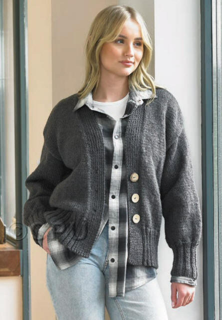Ladies V Neck Cardigan in Croftland Aran shade A220 (Shadow)