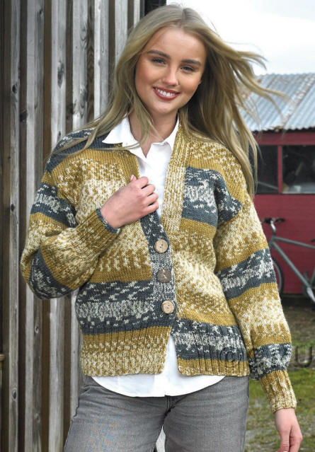 Ladies Round Neck Cardigan in Croftland Scandi Aran shade A304 (Thatched Roof)
