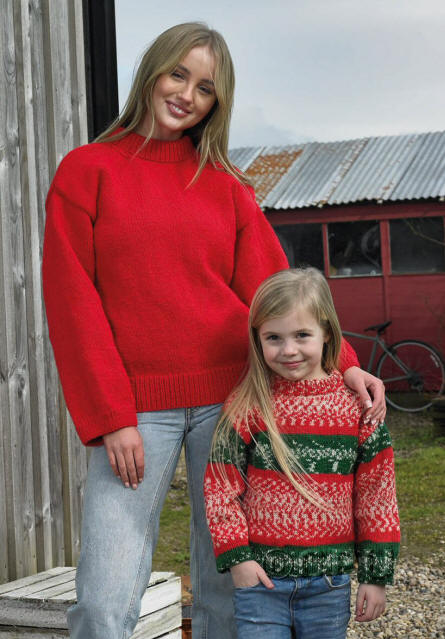 Ladies and Girls Sweaters in shades A301 (Shepherds Delight) and A302 (Blue Skies)