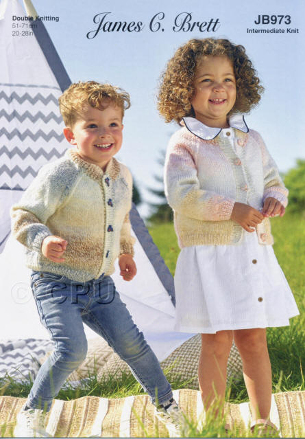 Babies and childrens Cardigan in JCB Baby Marble Double Knit BM05 & BM46. 