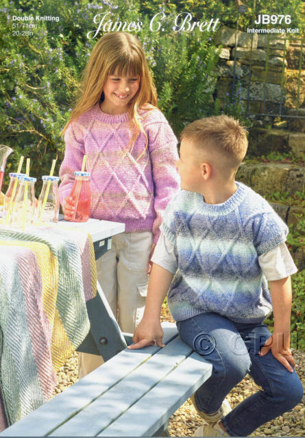 Babies and childrens Sweater and Slipover in JCB Marble Double Knit MT55 & MT61. 