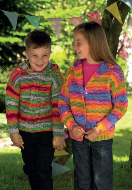 Boys Hooded Sweater in shade PT21 (Minerals) and Girls Hooded Cardigan in shade PT06