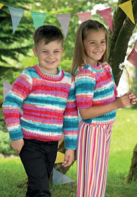 Boys Sweater and Girls Short Sleeved Top in shade PT20 (Candy Stripe)