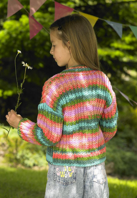 Back of Girls Cardigan in shade PT22 (Coral Reef)