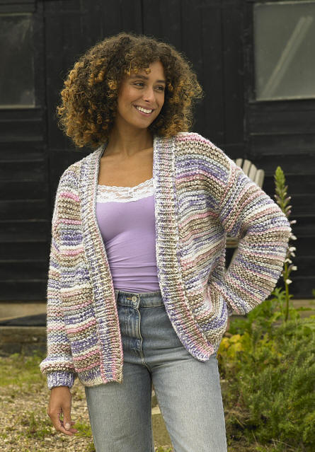 Ladies Knitted Long Cardigan with wide rib in shade UT02