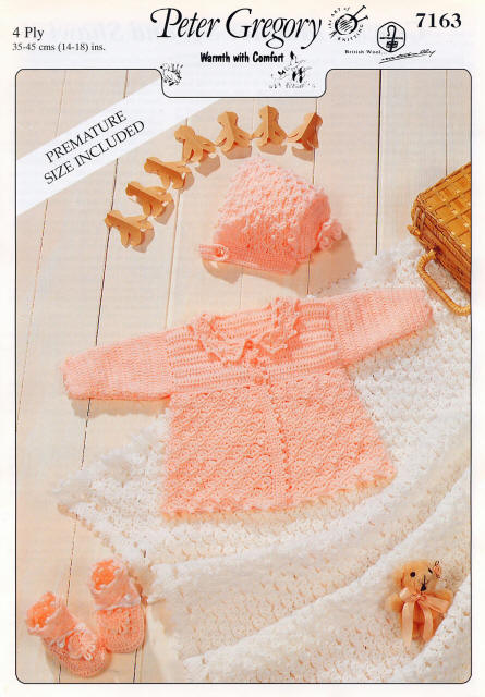 Crochet Matinee Jacket, Bonnet, Bootees, Shawl