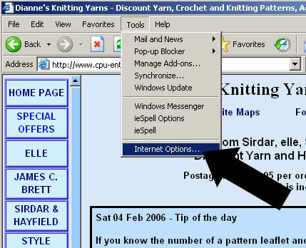 2. Click Internet Options 